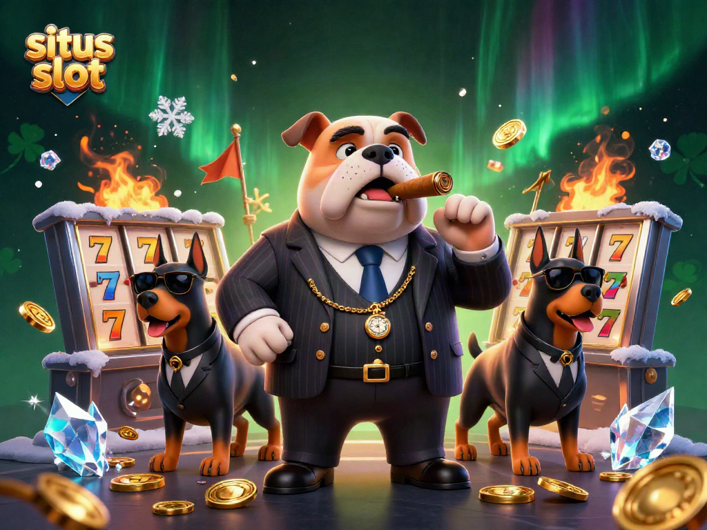 Menggoyang situs slot dengan karakter kartun mafia dalam suasana kasino yang penuh warna dan emas