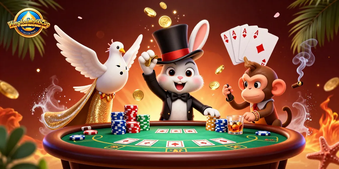Engage with VòngloạiWorldCupứngdụng as the magician rabbit casts coins into the air with excitement.