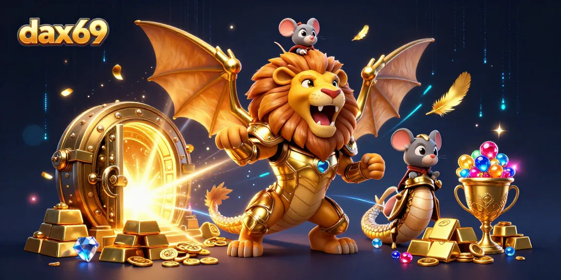 dax69 menampilkan slot online menarik dengan karakter chimera yang megah dan koin emas bertebaran.