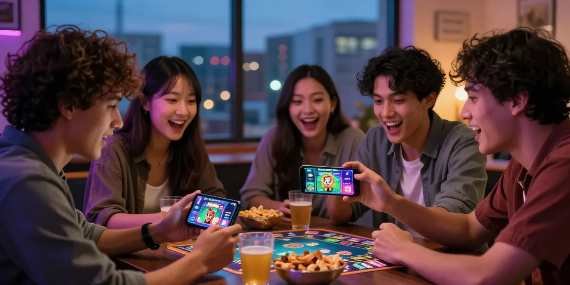 Friends excitedly playing Teen Patti Gold together, encouraging each other to read more about strategies.