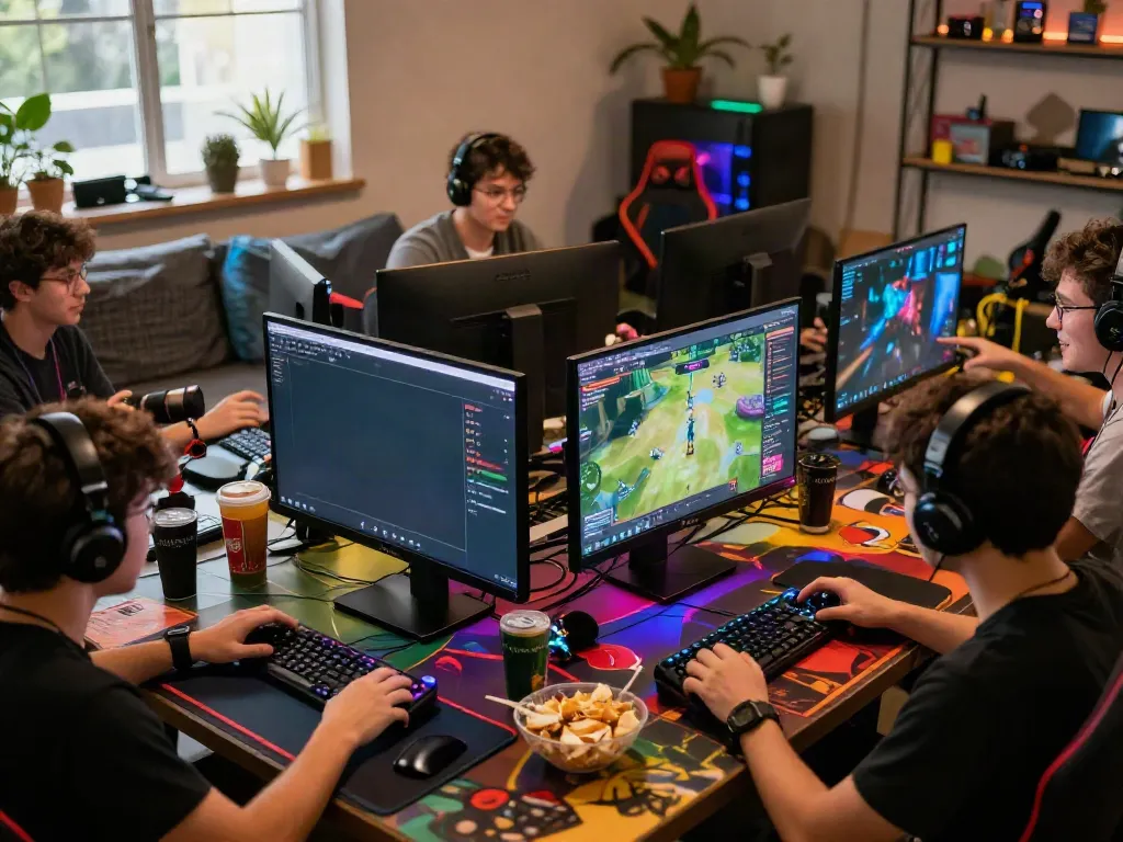 Players engaging in intense gaming with unsurtoto setup, showcasing vibrant gaming atmosphere.