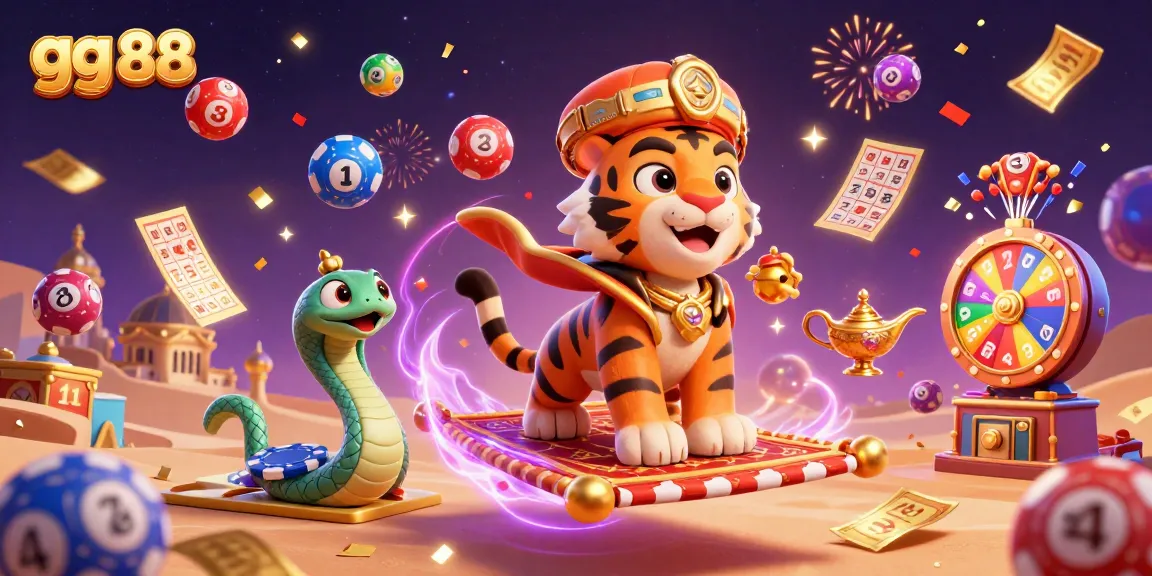 gg 88 captures excitement with vibrant lottery scenes, golden elements, and dynamic gaming action