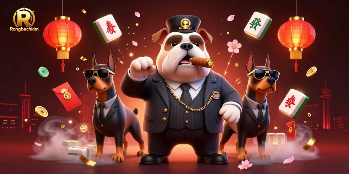Win at Rongbachkim with strategy-driven illustration of a mafia boss and Doberman bodyguards.