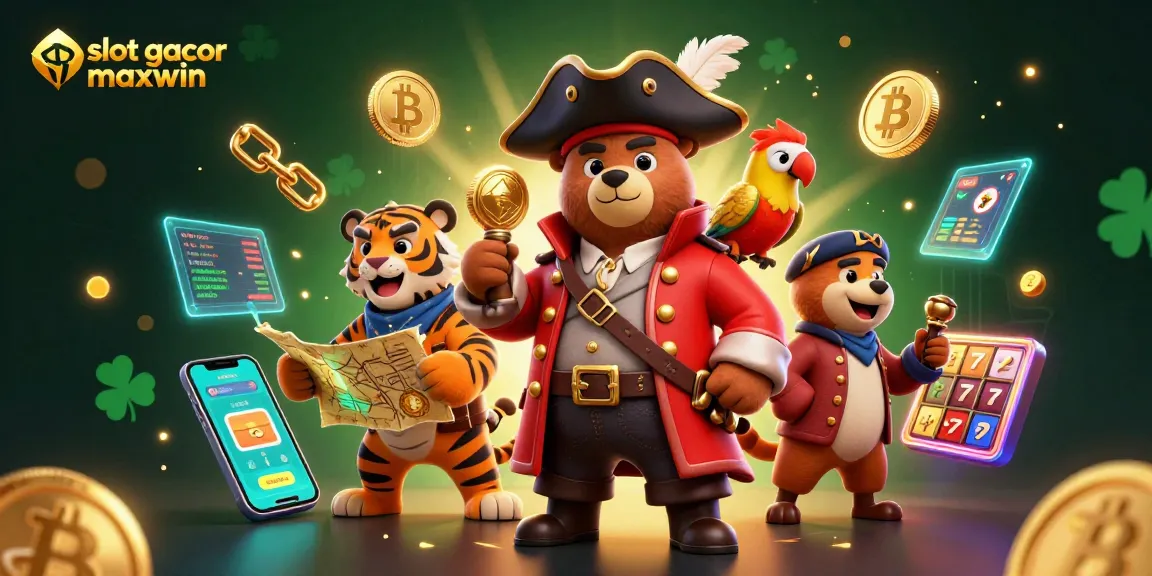 Experience exciting slot gacor maxwin action with a pirate bear and tiger in a dynamic casino scene.