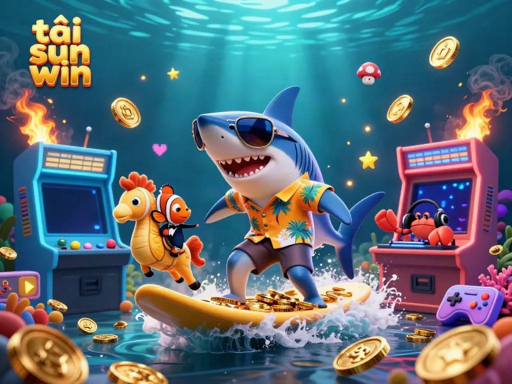 Engage in fun gaming action with tải sun win, featuring playful sea creatures in a dynamic casino scene.