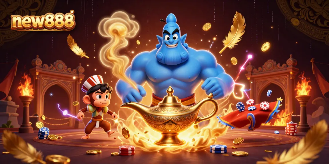 Engage in thrilling adventures at new888 with a genie, monkey, and casino magic.