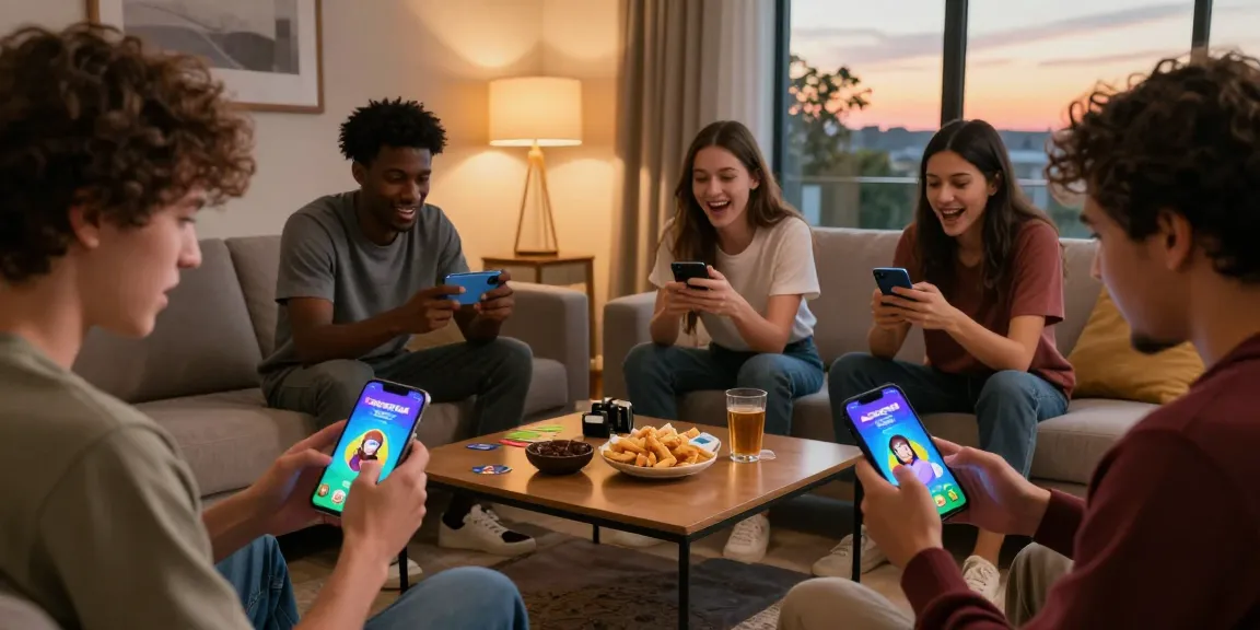 Players enjoying a secure link to the 3Patti Blue online gaming app in a lively living room atmosphere.