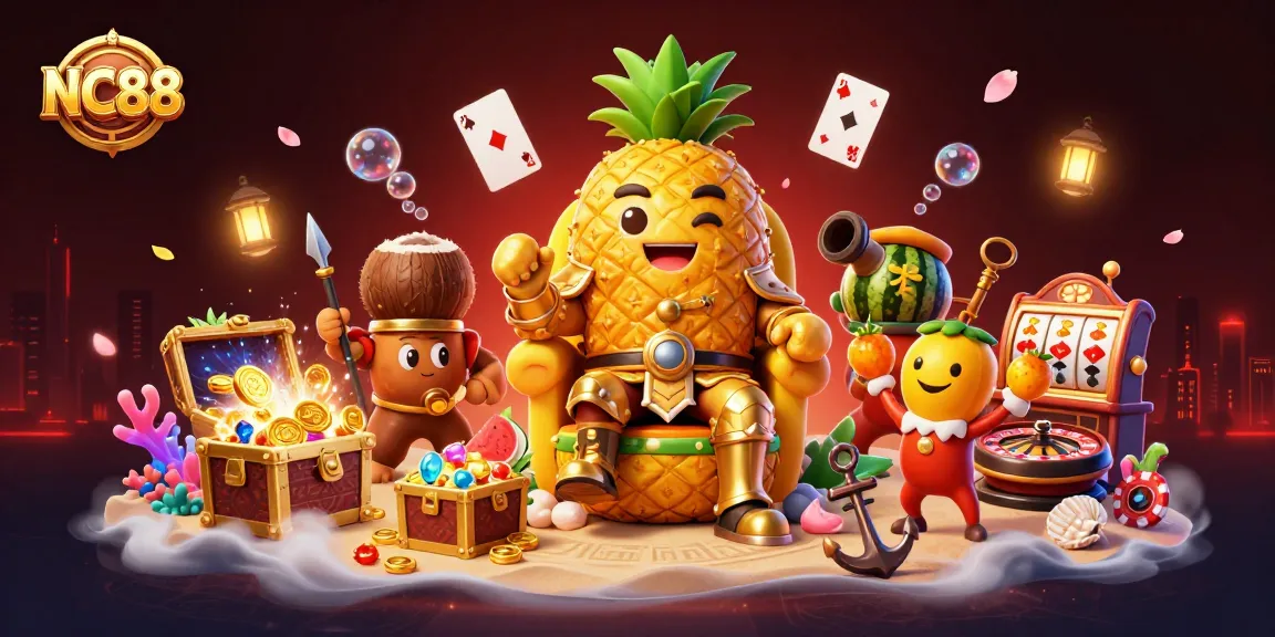 Engage with NC88 through a vibrant casino scene featuring dynamic characters and game elements.