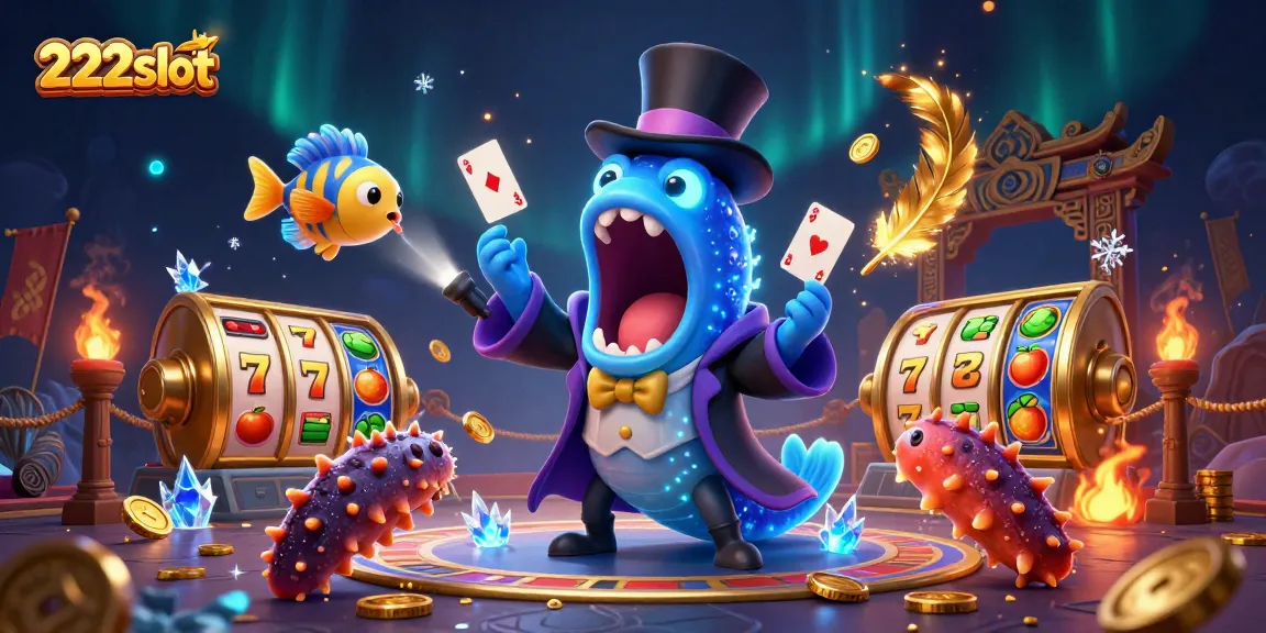 Beragam permainan slot yang cerah di 222slot, menampilkan gulper eel sulap kartu dengan anglerfish.