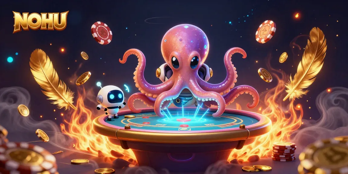 Engage in thrilling NOHU poker sessions with a vibrant alien octopus and dynamic casino elements.