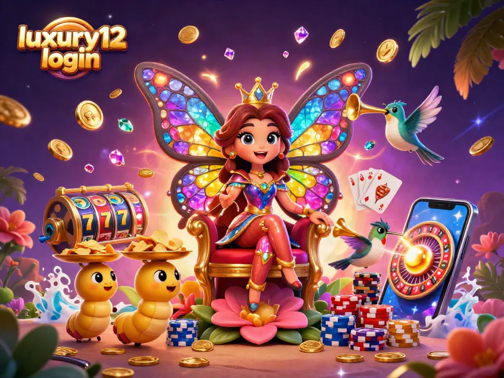 Mengakses luxury12 login melalui ilustrasi kasino 3D dengan karakter yang menarik dan ciptaan berwarna-warni.
