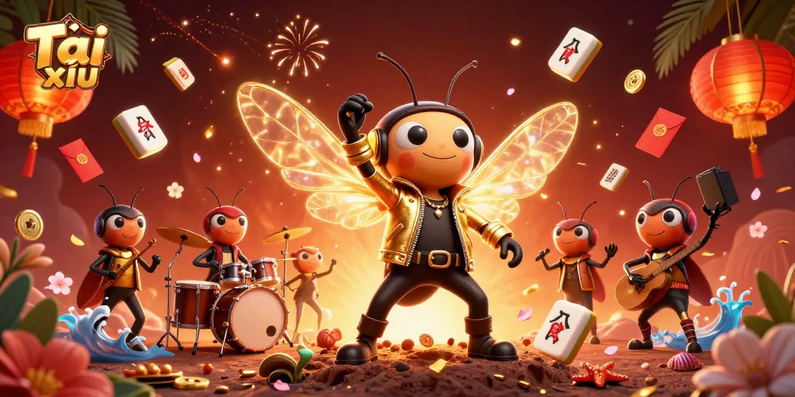 Engage in Tài xỉu with a vivid 3D scene featuring a rock star and enchanting casino elements.