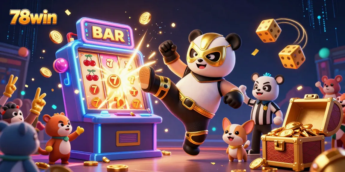 Experience the excitement of 78win with our vibrant casino scene featuring fun characters and dynamic gaming elements.