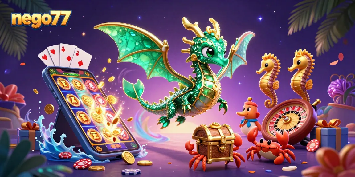Engage with nego77's vibrant slots experience just like the sea dragon amidst treasures and fun.