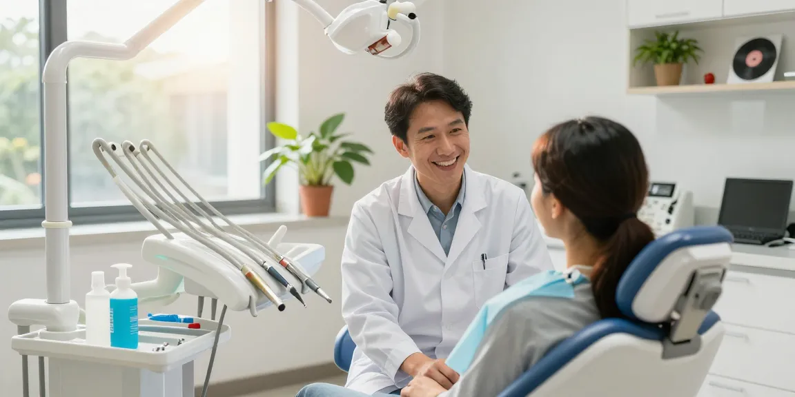 Check out this site to find the best dentist in your neighborhood, showcasing a friendly consultation in a modern clinic.