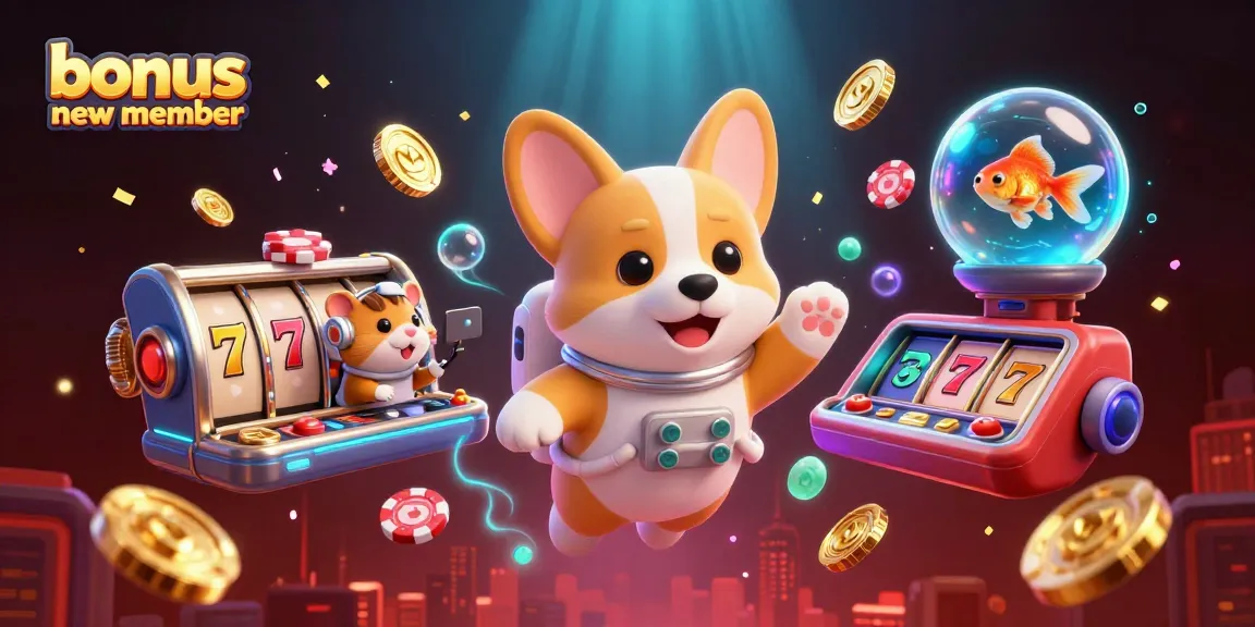 Experience the excitement of a bonus new member with lively gaming elements in a vibrant casino scene.