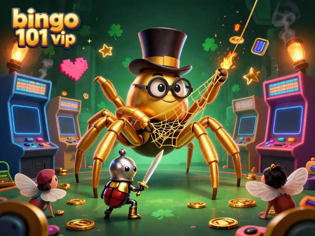 Bingo 101 VIP dynamic scene with vibrant characters, colorful arcade machines, and engaging casino elements.