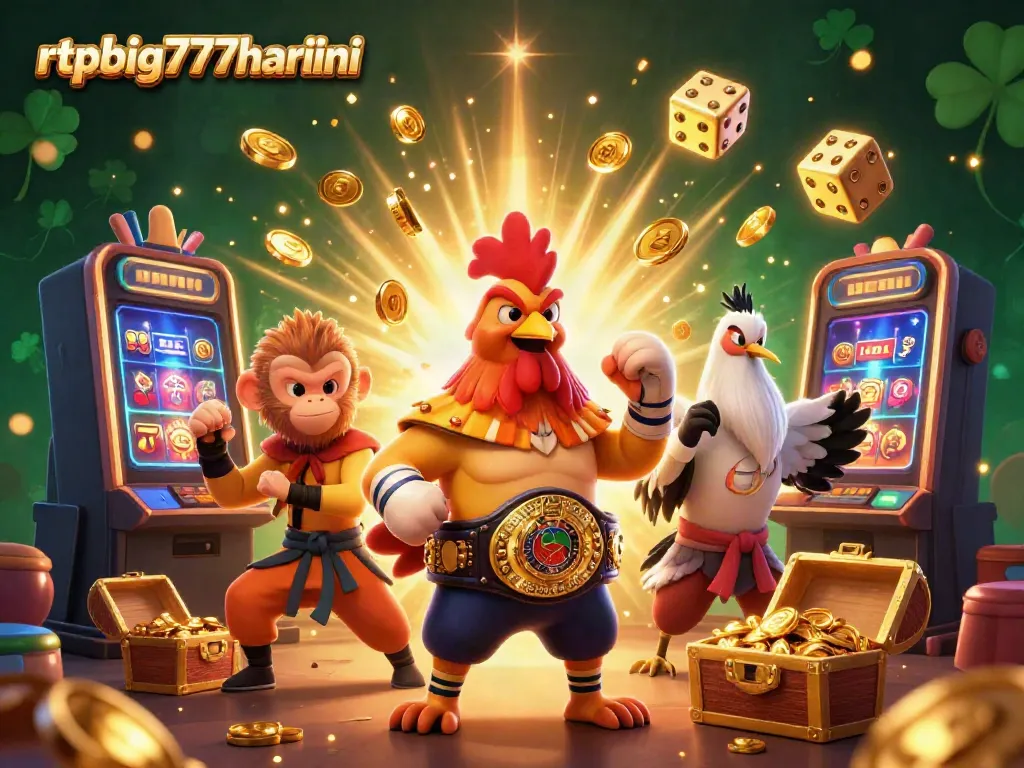 Experience the excitement of rtpbig777hariini with a vibrant 3D casino-themed illustration full of action.