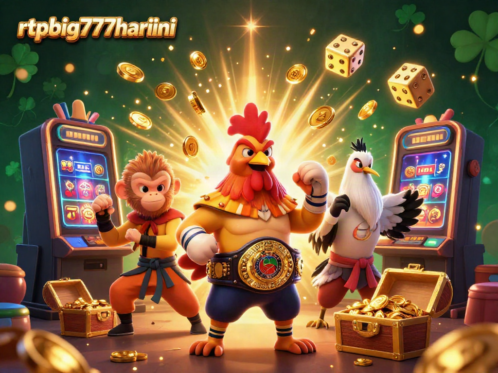 Experience the excitement of rtpbig777hariini with a vibrant 3D casino-themed illustration full of action.