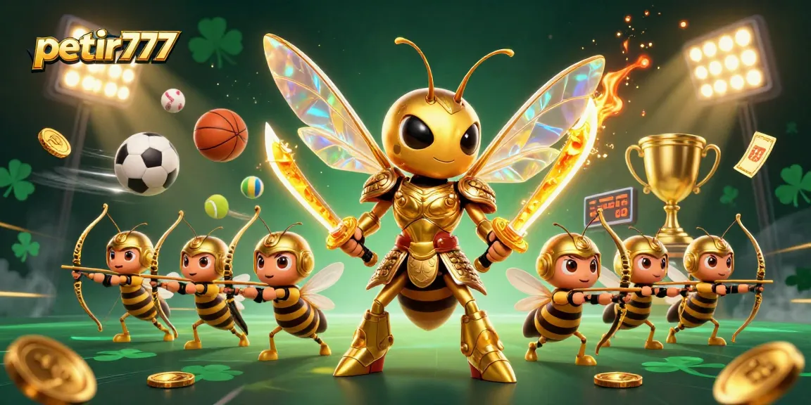 Experience dynamic gameplay at petir777 with an energetic illustration of a golden hornet and bee archers.