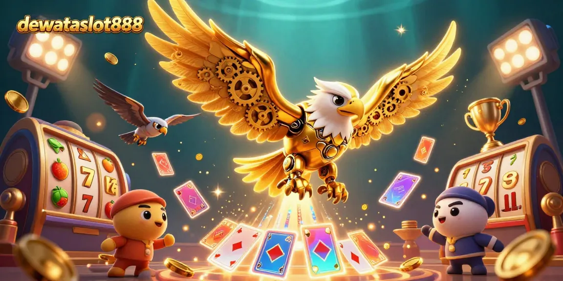 Permainan slot online dewataslot888 dengan burung elang emas dan kartu holografik terbang