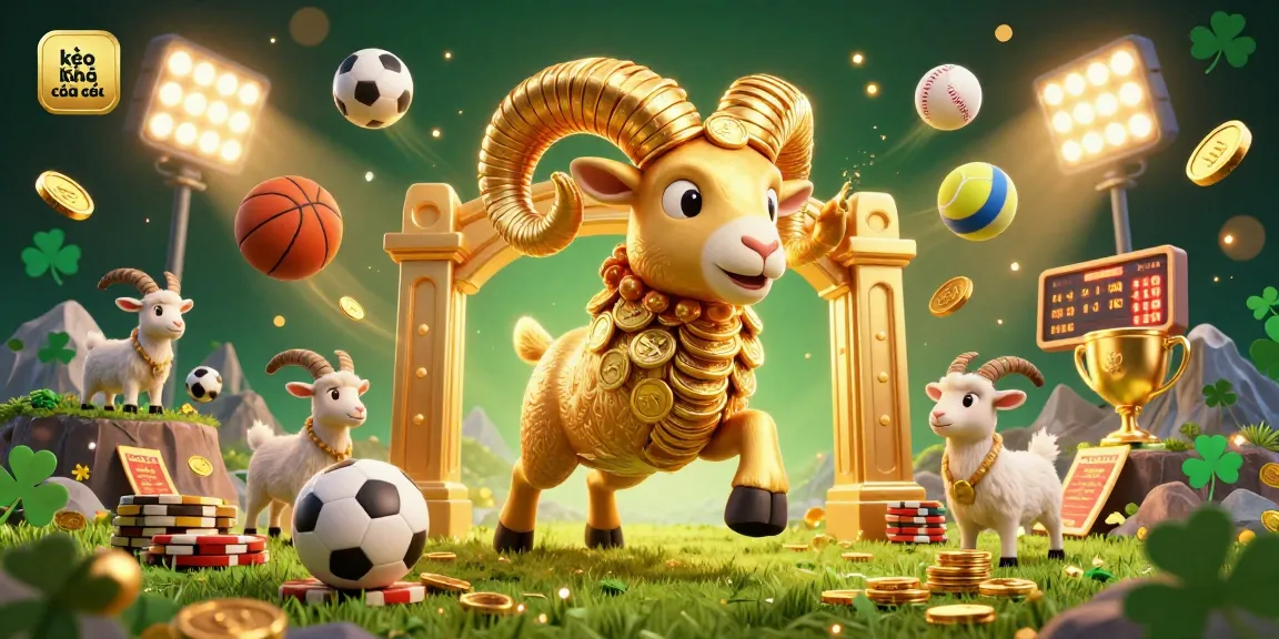 Engage with kèo nhà cái sports betting featuring a golden ram charging at a gate amidst vibrant casino elements.