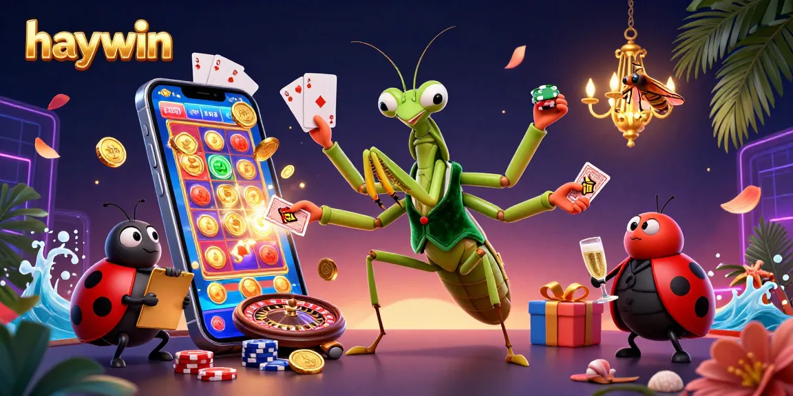 Experience vibrant slot gaming action at haywin with a cinematic 3D digital illustration of card games and casino excitement.