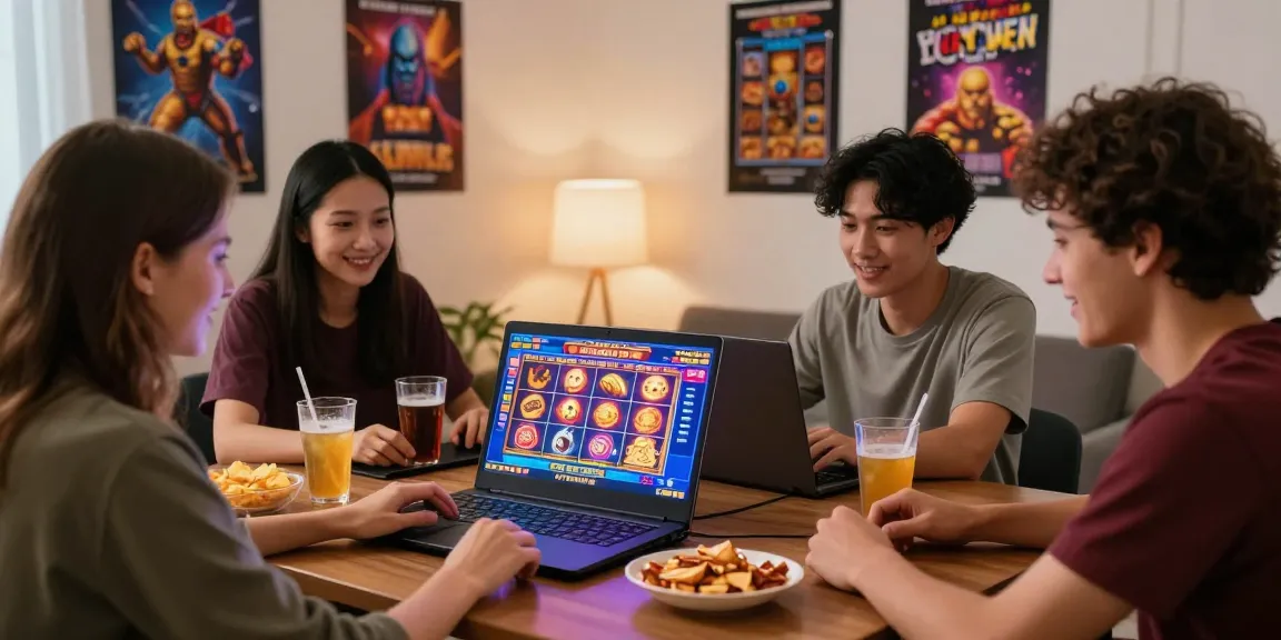 Permainan slot online menarik dengan teman-teman bersenang-senang di ruang tamu