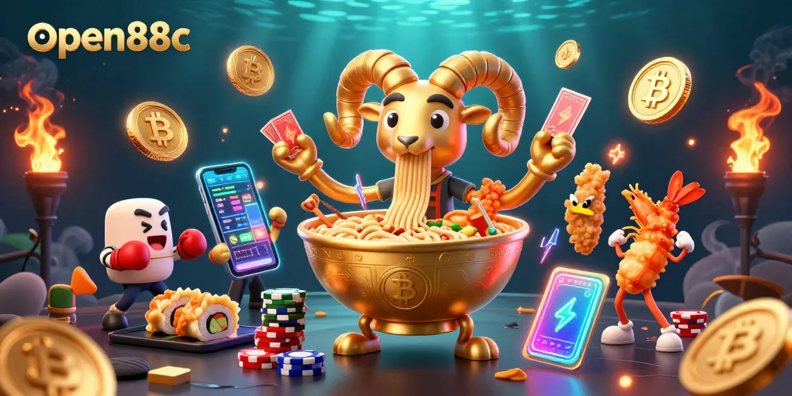 Engage in thrilling gameplay with open88c, featuring vibrant 3D illustrations of casino characters and crypto elements.