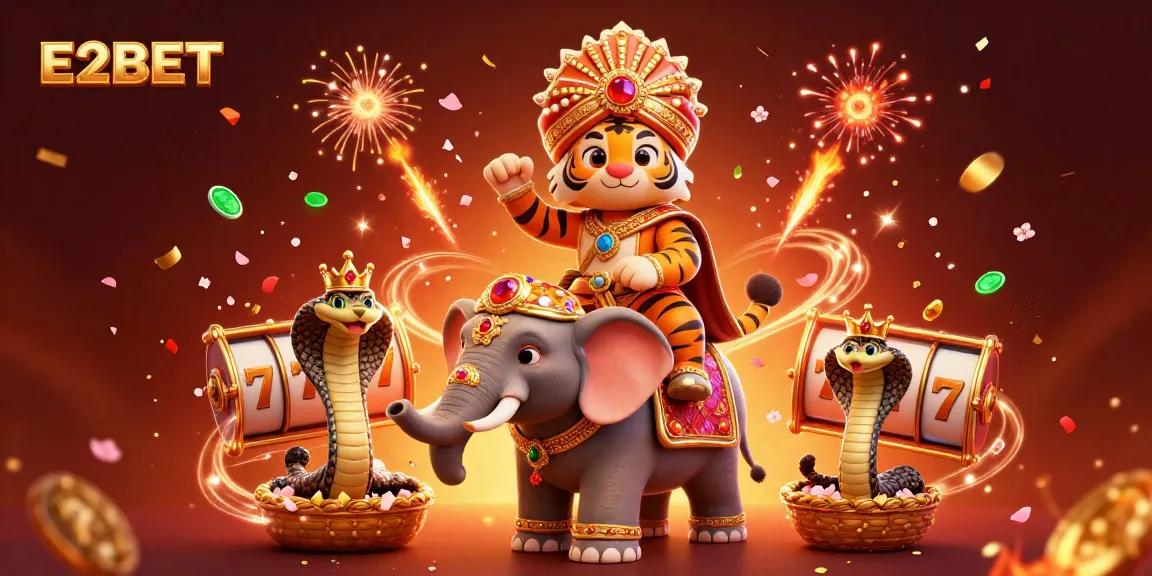 Experience E2BET's vibrant gameplay with dynamic cartoon artwork featuring a maharaja tiger!