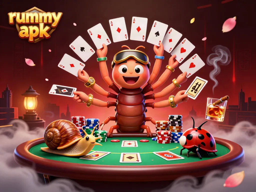 Rummy Deity APK, permainan rummy yang menarik dengan dealer kartun dan tumpukan chip