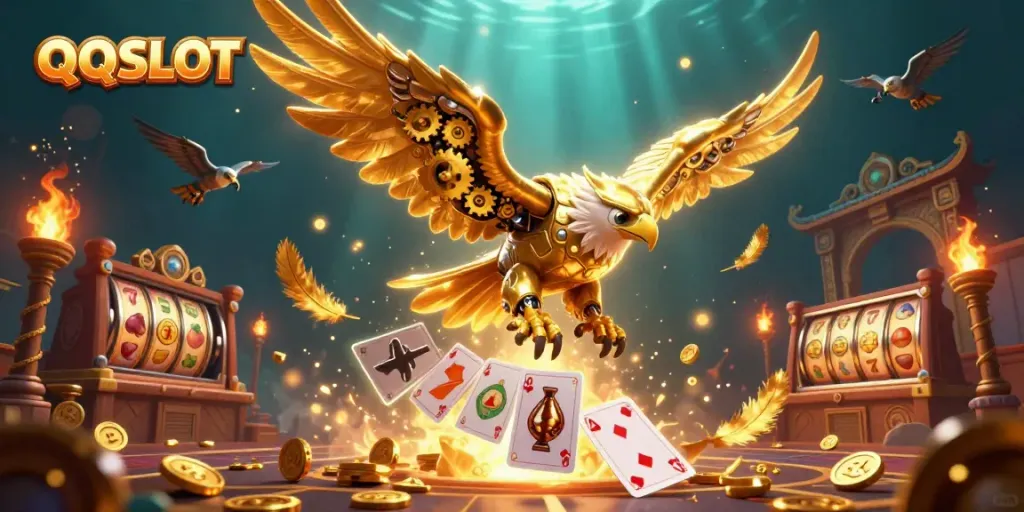 Engage with QQSLOT through an exhilarating dive into a vibrant casino scene featuring dynamic characters and gaming elements.