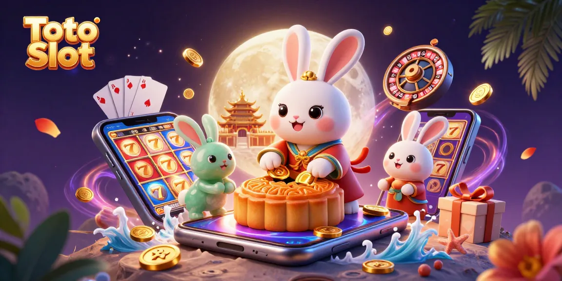 Experience thrilling Toto Slot excitement with a moon rabbit pounding mooncakes revealing poker chips.