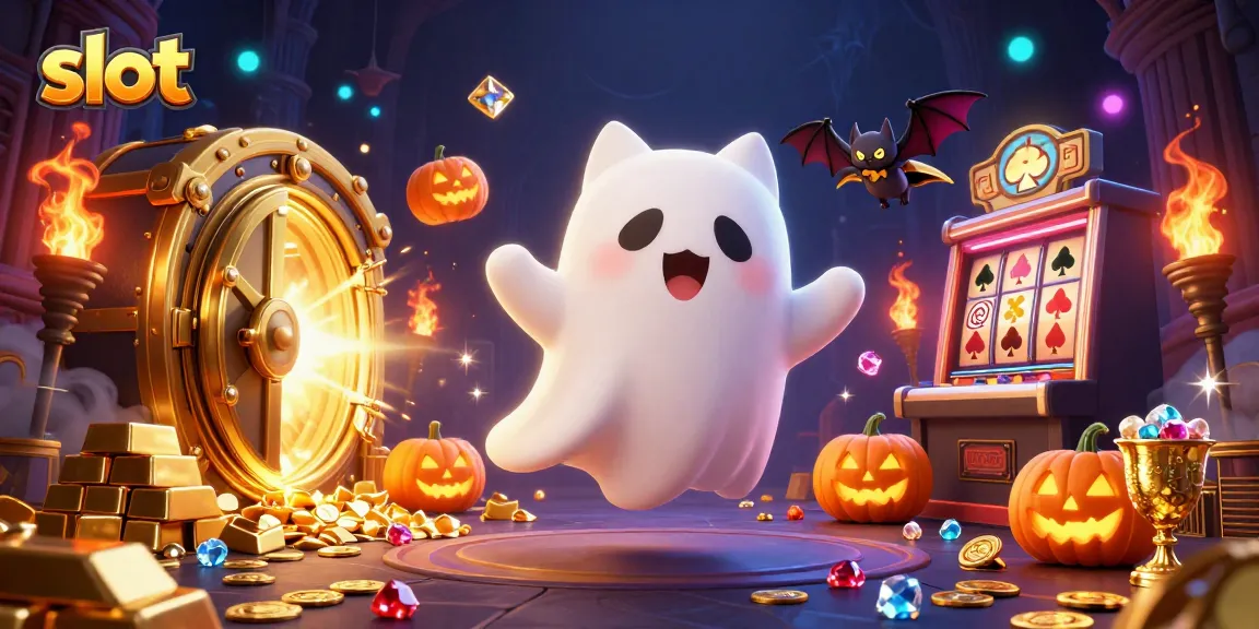 Slot gacor dalam ilustrasi kasino yang menampilkan kucing hantu dan kelelawar
