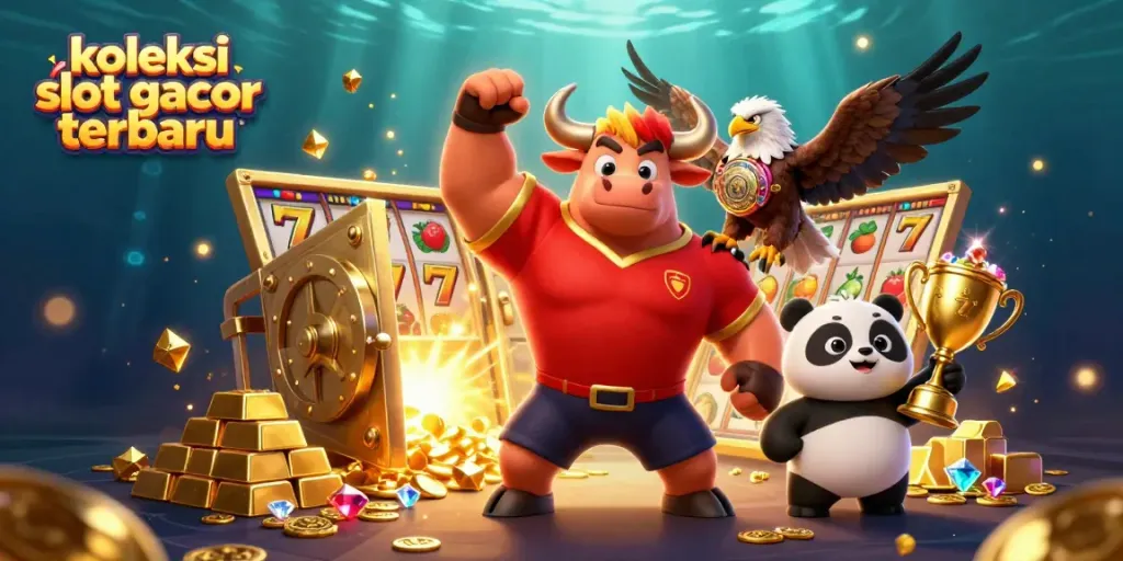 Slot gacor terbaru menampilkan perayaan kemenangan dengan karakter kartun 3D yang penuh warna.