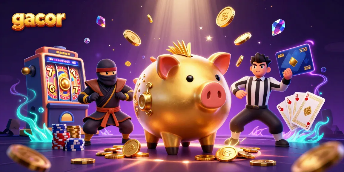 Spin the reels with gacor slot machines featuring coins, poker chips, and colorful characters in an exciting casino scene.