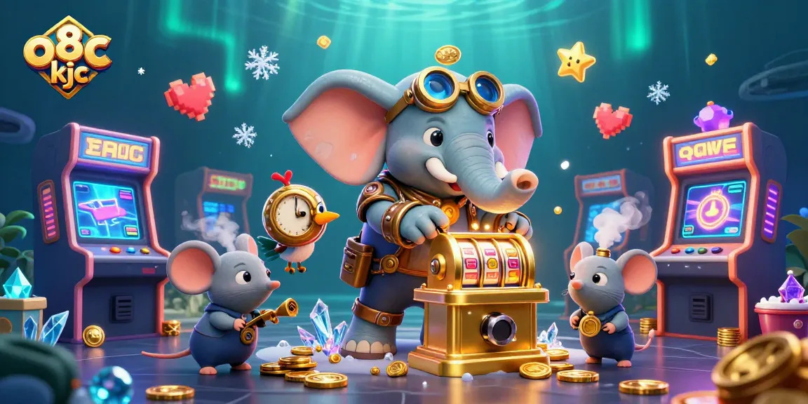 Experience excitement at o8 kjc with a steampunk elephant operating a golden slot machine