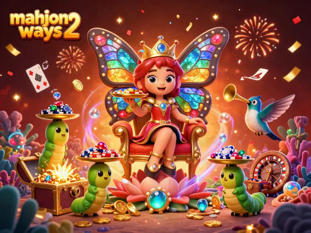 Experience thrilling gameplay with Mahjong Ways 2 in a vibrant casino scene filled with colorful characters and dynamic elements.