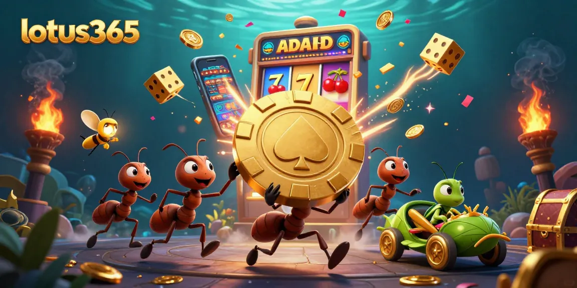 Experience the excitement of lotus365 with a heist scene featuring ants and massive casino elements.