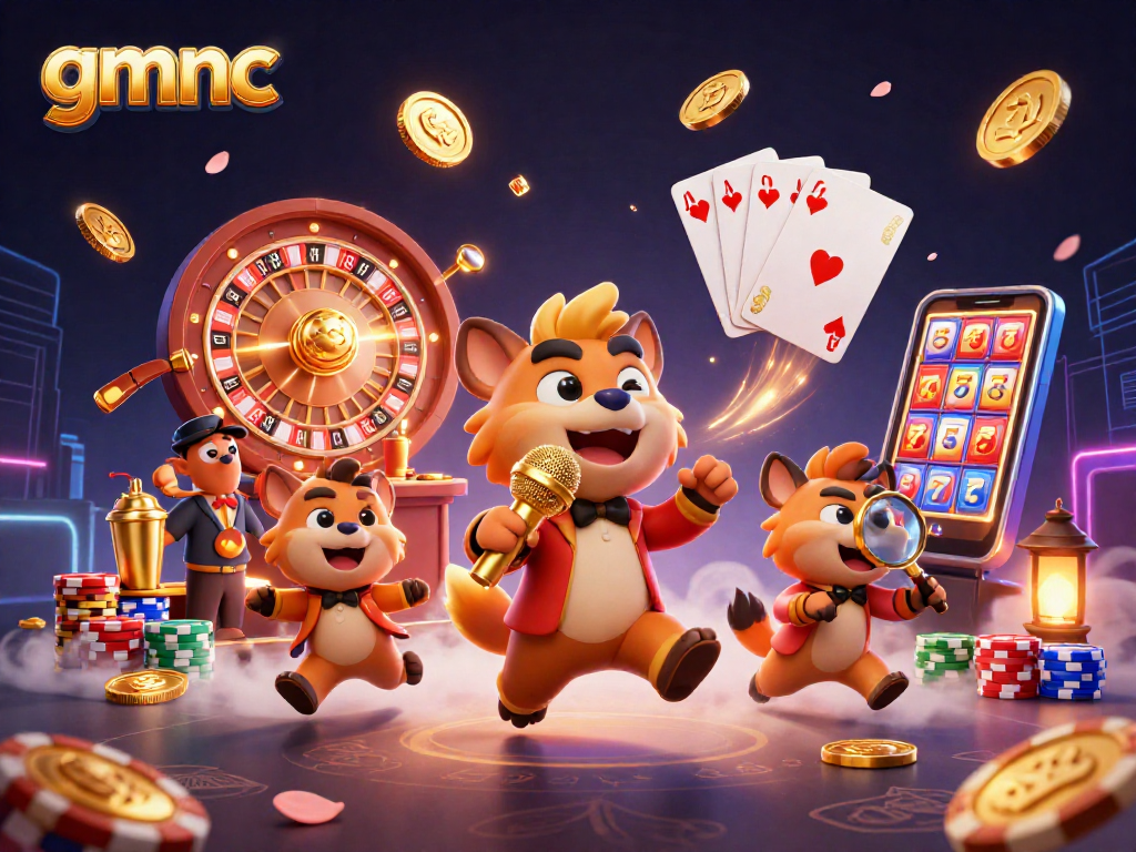 gmnc-inspired hyenas entertain at a lively casino, surrounded by sparkling gems and casino elements.