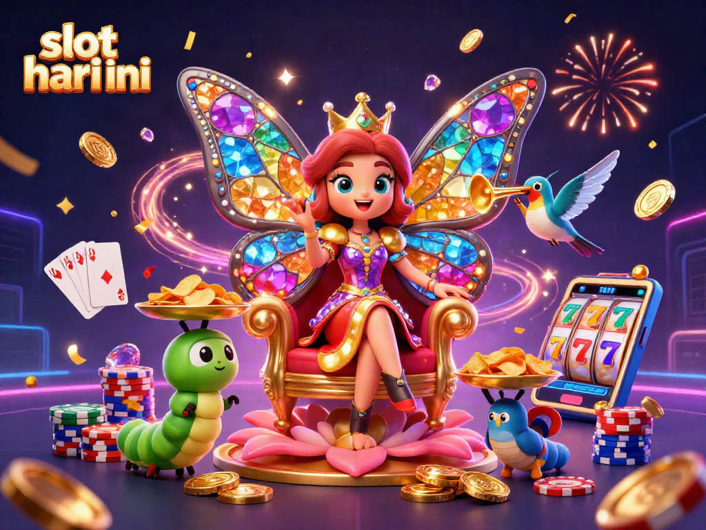 Mainkan slot hari ini dengan gambar ratu kupu-kupu dan elemen kasino yang kaya.