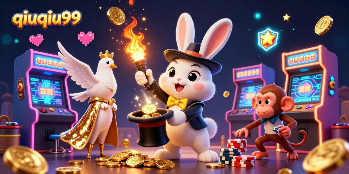 Experience exciting wins at qiuqiu99 with a vibrant 3D illustration featuring magical elements and dynamic casino games.