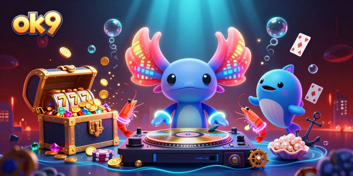 Engage in dynamic casino fun at ok9 with a vibrant 3D underwater party scene.