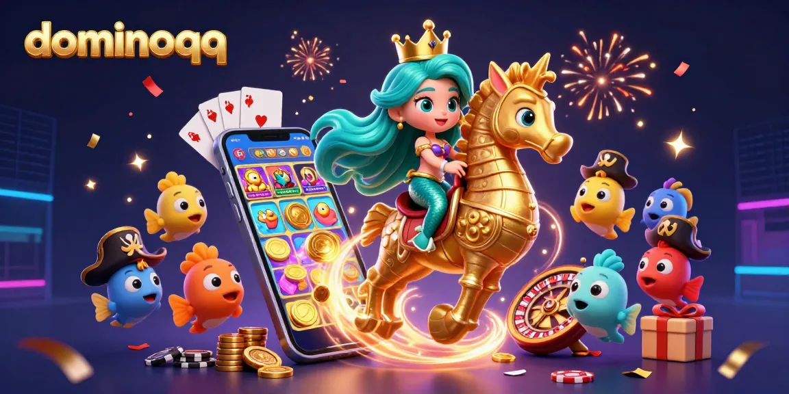 Engage in dominoqq with a spectacular scene of a mermaid princess and casino elements exploding with gold.