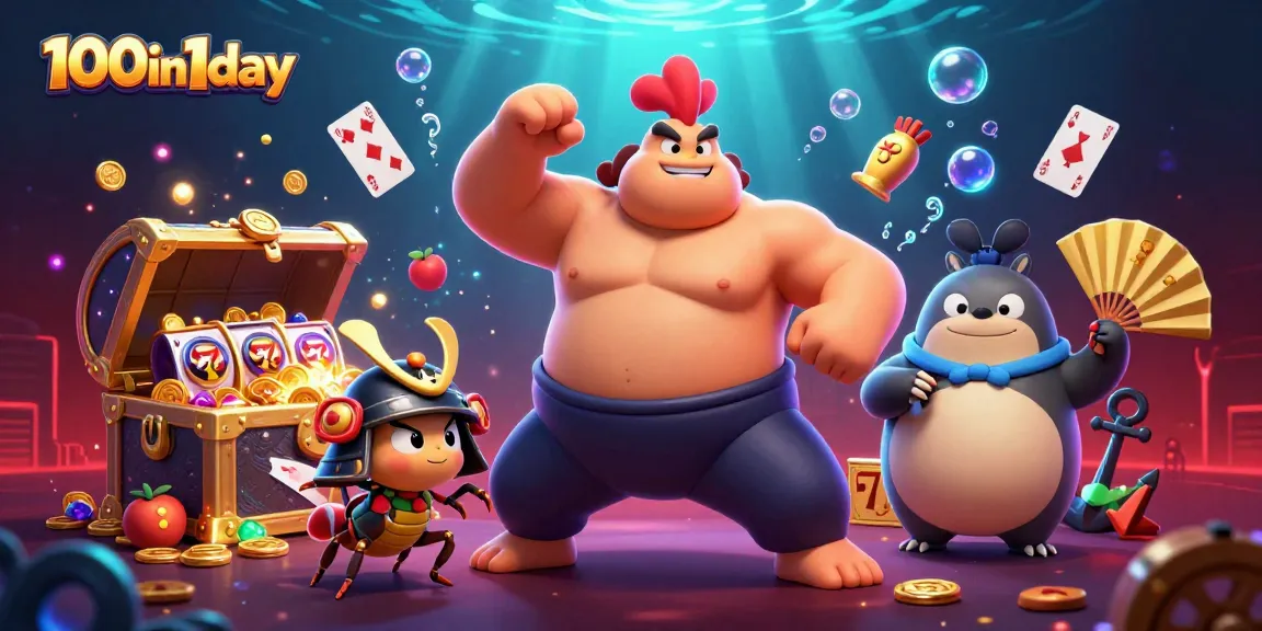 Experience excitement with 100in1day slots featuring vibrant characters, symbols, and treasures