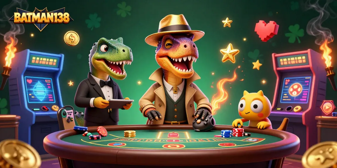 Engage with BATMAN138 as a clever velociraptor card counter sneaks at a casino blackjack table.