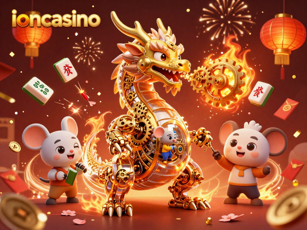 Experience ioncasino's immersive gaming world with a majestic dragon and festive symbols.