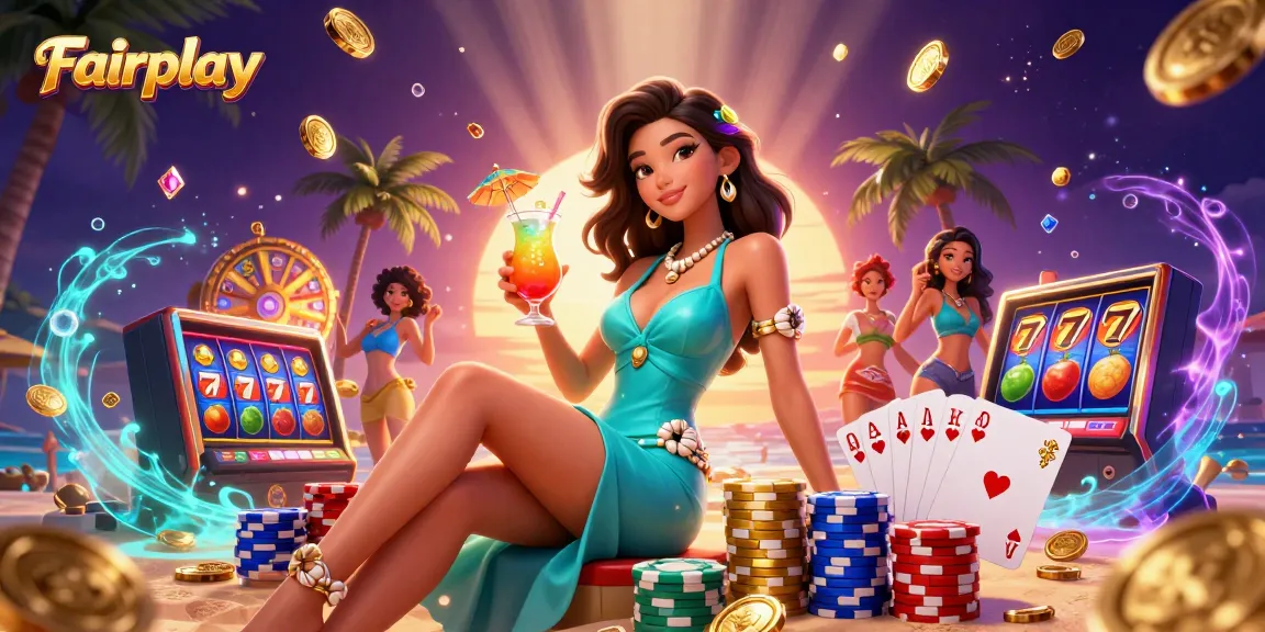 Win big with Fairplay at this vibrant online casino scene showcasing glamorous gameplay.