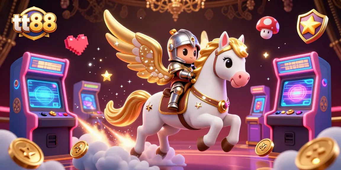 Engage with TT88's thrilling gaming atmosphere featuring a celestial horse and armored knight.
