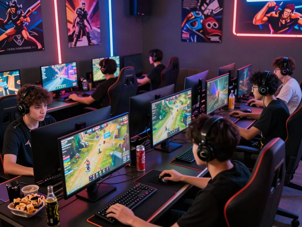 Engaging online gaming experience with players focused on bro138, showcasing a vibrant gaming lounge atmosphere.